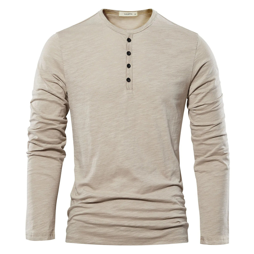 Langærmet T-shirt med Henley-hals til mænd