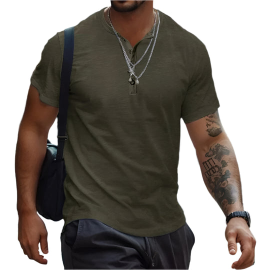 Herre T-shirt uden krave i ensfarvet