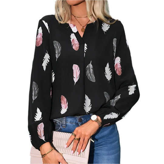 Chiffonbluse med fjermønster