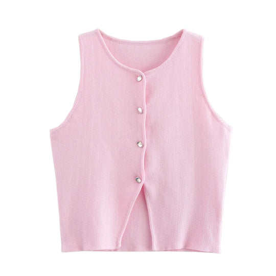 Strikket Crop Tank Top med knapper til kvinder
