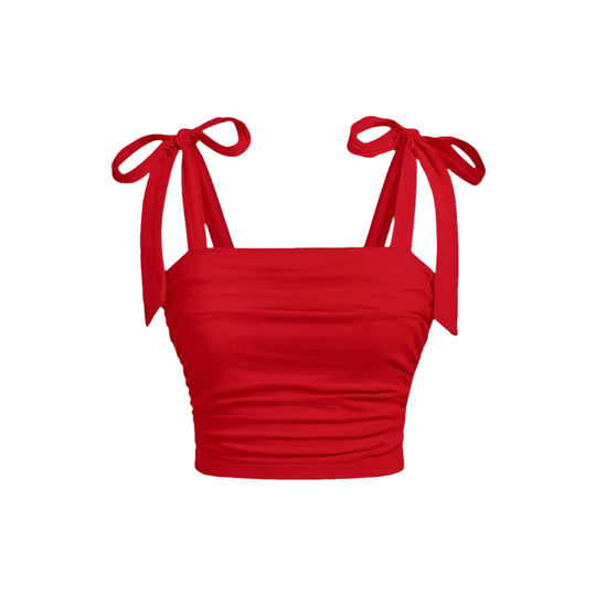 Ruffle Tie Shoulder Crop Top til kvinder