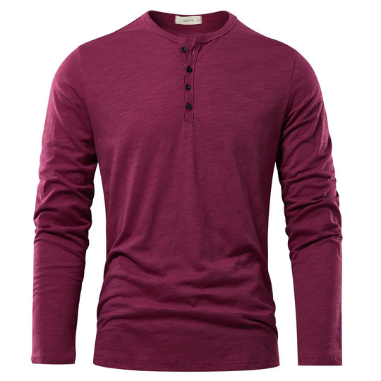 Langærmet T-shirt med Henley-hals til mænd