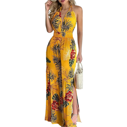 Digital Print V-hals Farverig Jumpsuit