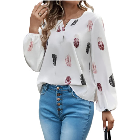 Chiffonbluse med fjermønster