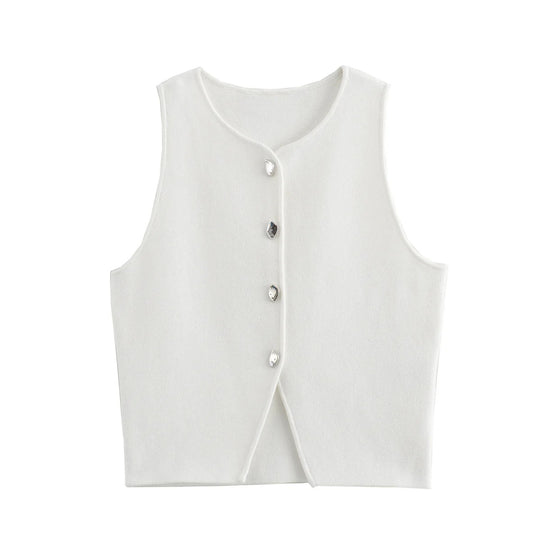 Strikket Crop Tank Top med knapper til kvinder