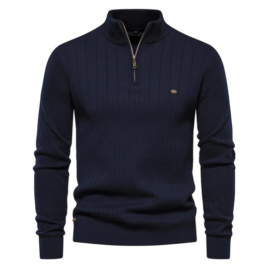 Strikket sweater med standkrave til mænd