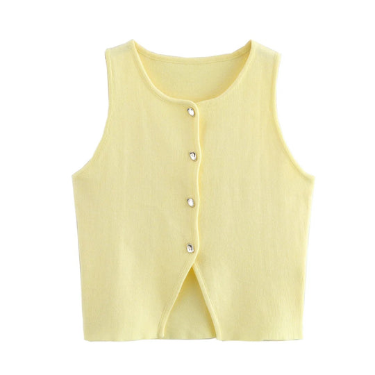 Strikket Crop Tank Top med knapper til kvinder