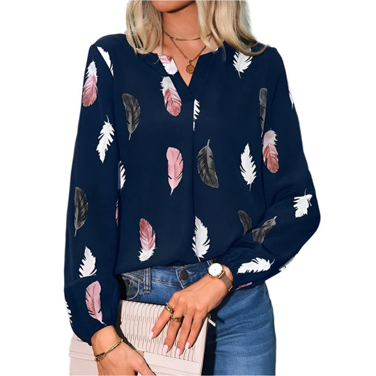 Chiffonbluse med fjermønster