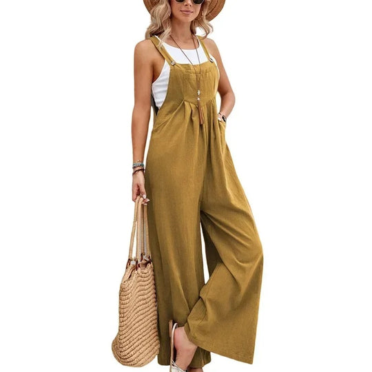 Baggy bib jumpsuit til kvinder med brede ben