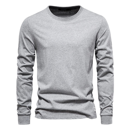 Ensfarvet langærmet T-shirt til mænd