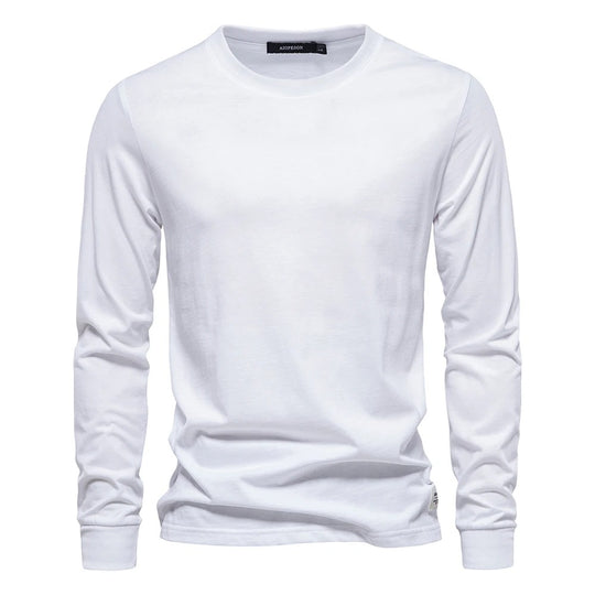 Ensfarvet langærmet T-shirt til mænd