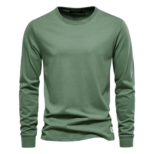 Ensfarvet langærmet T-shirt til mænd