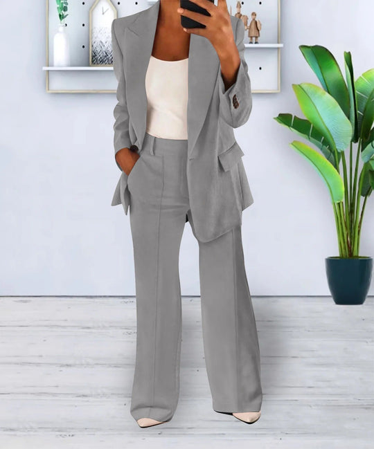 Variant image for Kvinders Afslappet Sæt Sort Moderne Polyester Blazer og Vidde Bukser-21