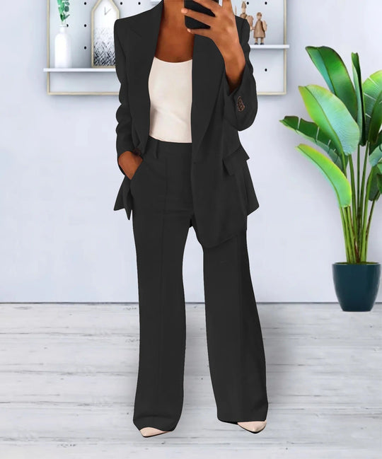 Variant image for Kvinders Afslappet Sæt Sort Moderne Polyester Blazer og Vidde Bukser-9