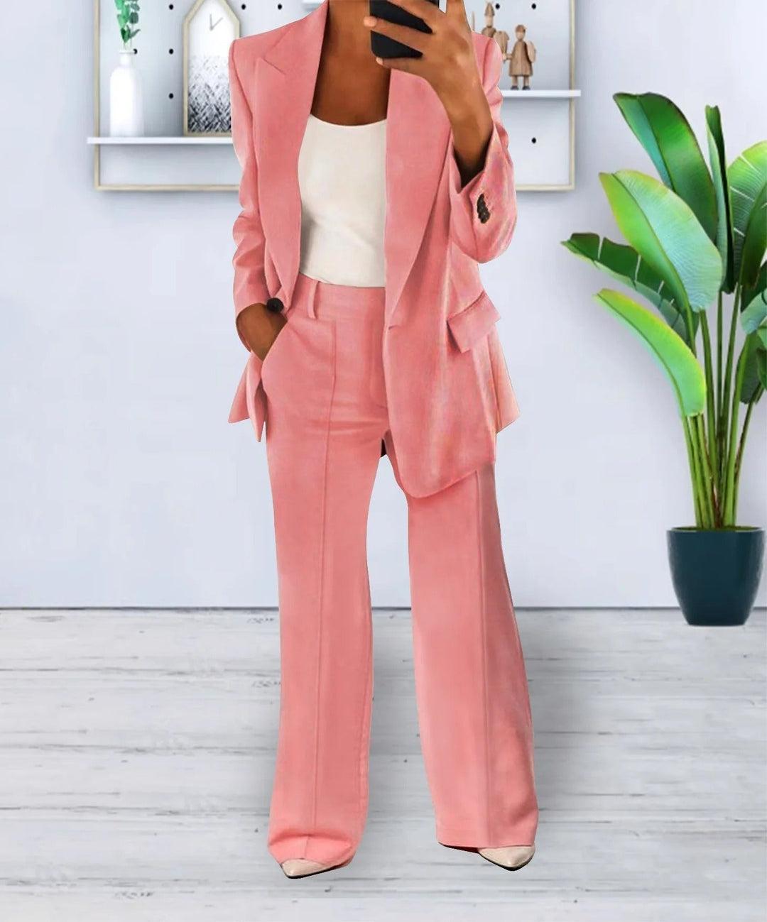 Variant image for Kvinders Afslappet Sæt Sort Moderne Polyester Blazer og Vidde Bukser-17