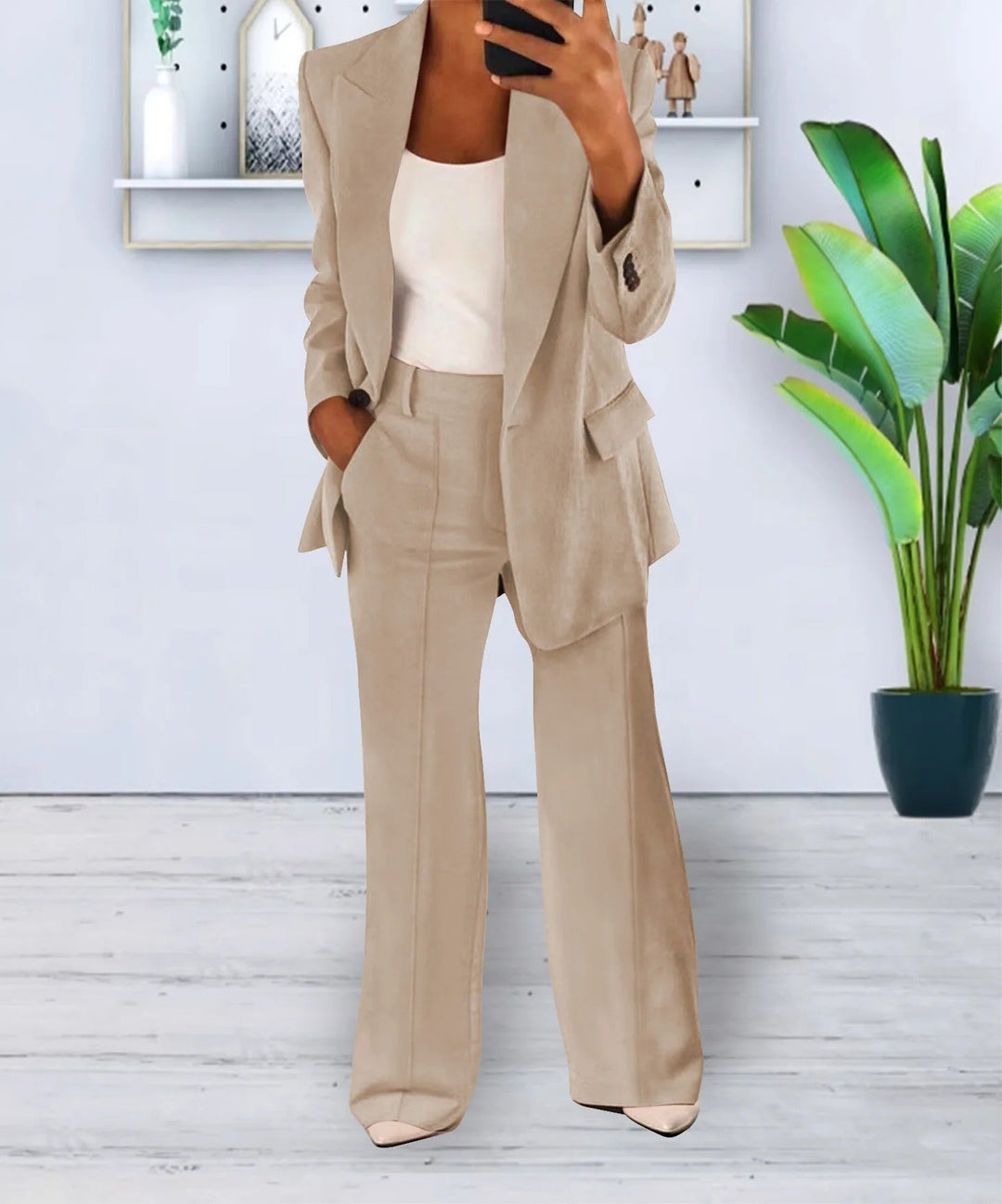Variant image for Kvinders Afslappet Sæt Sort Moderne Polyester Blazer og Vidde Bukser-13