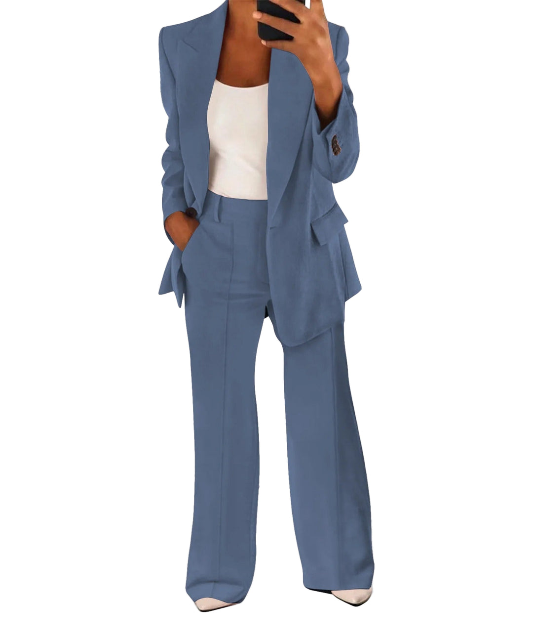 Variant image for Kvinders Afslappet Sæt Sort Moderne Polyester Blazer og Vidde Bukser-1