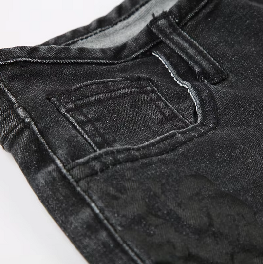 Blomsterprint lavtaljede denimbukser