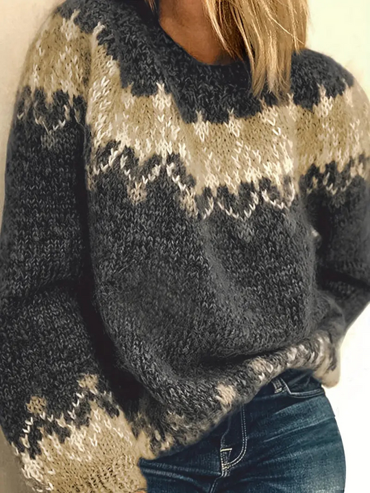 Strikket pullover med jacquardprint til kvinder